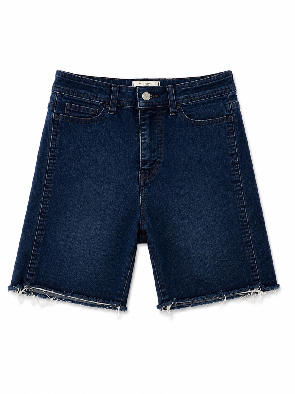 Free People Dark Wash Bermuda Denim Shorts 26 | High Rise Raw Hem Stretch Jean